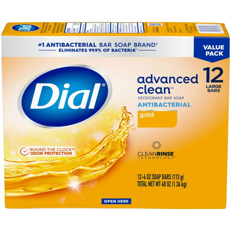 Dial 12 Bars Dial Antibacterial Deodorant Bar Soap, Advanced Clean,
