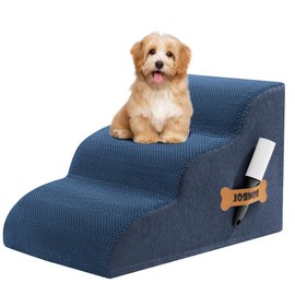 Romrol Dog Stairs Ramp for High Beds Couches, High Density Foam Pet Steps with Durable Non-Slip Waterproof Fabric Cover, Dog Stairs for Small Dogs or Cats or Pets, 3-Step,15 Inch,Dusty Blue