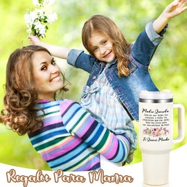 Qtencas Regalos Para Mamá, Regalos Para El Dia De La Madre, Feliz Dia de La Madre, Madre Querida Stainless Steel Travel Tumbler, Gifts for Mom in Spanish, Regalos para Mujer in Mother's Day, 40 Oz