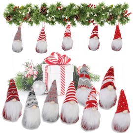 8Pcs Christmas Tree Hanging Gnomes Ornaments, Swedish Gnome Handmade Plush Santa Dwarf Elf Dolls Gonk Scandinavian Tomte Gnome for Xmas Holiday Party Decorations Christmas Tree Fireplace Home Decor