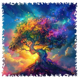 MYS A·U·R Wooden Puzzles for Adults, Colorful Tree of Life Jigsaw Puzzles 500 Pieces, 15.9x15.6in, Unique Shaped Wood Plant Puzzles, Fun Challenging Creative Gifts for Adults and Kids Family Game