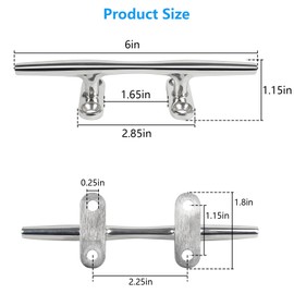 316 Stainless Steel Dock Cleat 6" Open Base Boat Cleat with Screws (2 Pack),for Boat or Home Decoration
