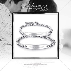 Cupimatch 2pcs His and Hers Couple Bracelets Set, Adjustable Titanium Stainless Steel Always & Forever Forever & Always Love Matching Bracelet Link Jewelry Set,Silver