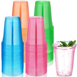 Kochorie 120 Pack 12 Oz Plastic Neon Cups Glowing Party Cups 4 Assorted Neon Colors Disposable Blacklight Party Light Up Cup for Birthday Party In The Dark Party Supplies