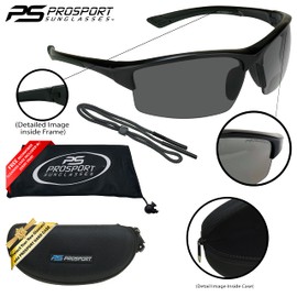 proSPORT Polarized Bifocal Sunglasses +2.50 Grey Lens Black Frame Men and Women Zipper Hard case and Sunglass Retainer Included