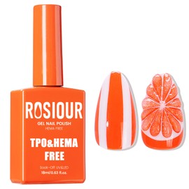 Rosiour TPO and Hema Free Bright Orange Gel Nail Polish- 18ml Hypoallergenic Non Toxic Light Orange Nail Polish Gel, Long Lasting Soak Off UV Nail Polish for Manicure Nail Design Salon Home DIY