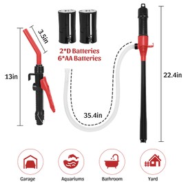 Ufandia Portable Power Battery Pump with Clip, Electric Fuel Transfer Pump Handheld Water Transfer Pump,2.2 Gallons per Min, Siphon Pump for Fuel Water Gas Fish Tank(Red)