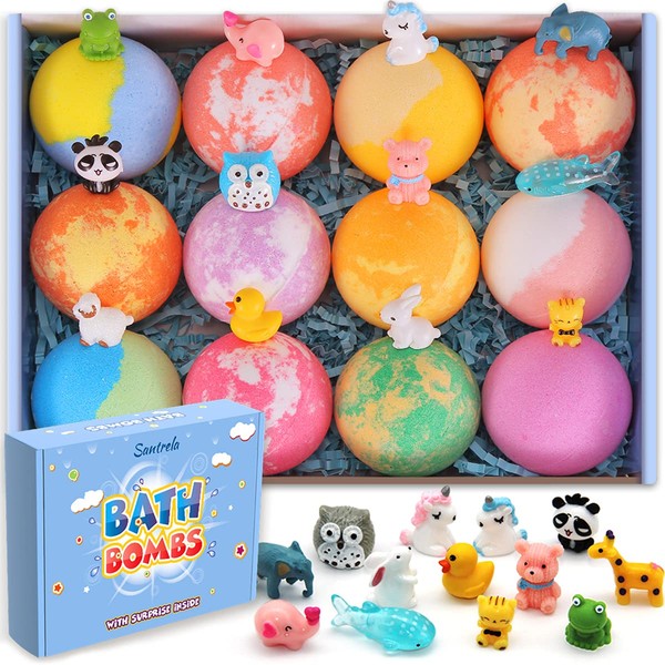 Bath Bombs for Kids with Toys Inside for Girls Boys - 12 Pack Organic Bubble Bath Fizzies Bomb, Gentle and Kids Safe, Ideal Gift for Easter Eggs Stuffers Birthday Christmas