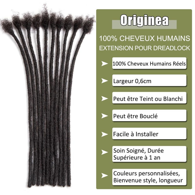 Originea Dreadlock Human Hair Extensions for Women/Men, 0.6 cm Thick,