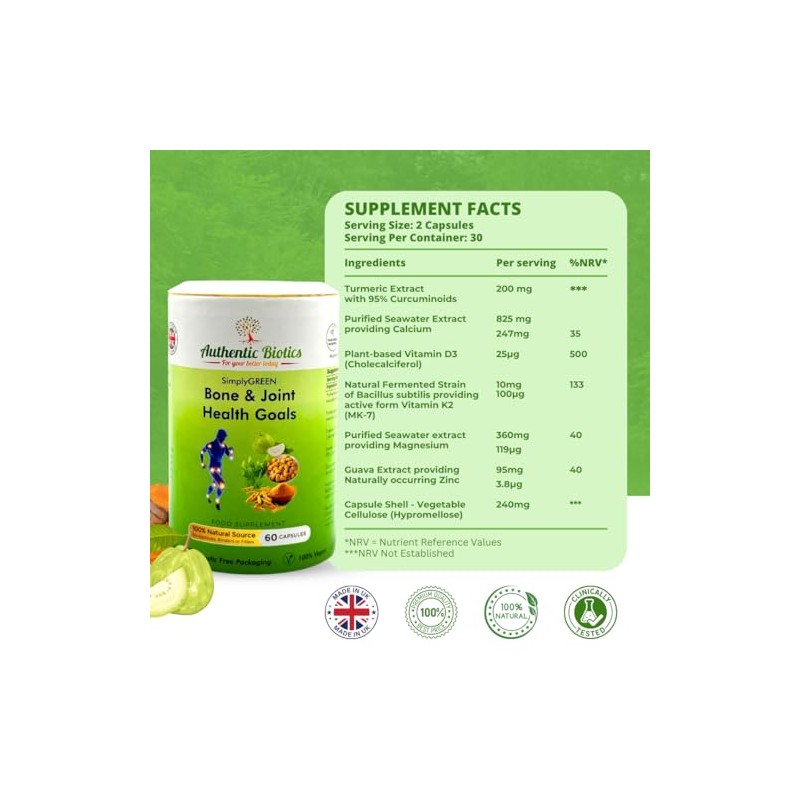 Vegan Joint Support – 2x60 Capsules with Calcium, Magnesium, Zinc,