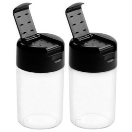 12 Pack - Plastic Salt and Pepper Shakers with Hinged Lid, No Spill Lunch Bag Camping Picnic Moisture Proof Spice Dispenser, Seasoning Container Pourer w/Cover, 3.5 oz., Black