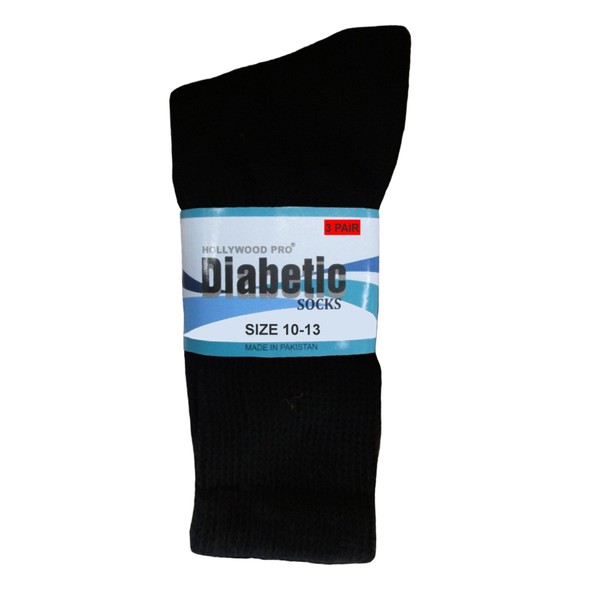 Diabetic Socks 6-PAIRS NON BINDING, GENTLE & RELAXED TOP BLACK, WHITE OR GREY (BLACK, 12-15)