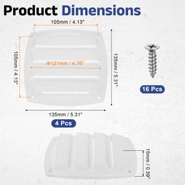 sourcing map 4 Pcs Boat Vent Cover, 5.31x5.31 Inches Plastic Louvered Flush Vents Small Air Ventilation Grille for Marine RV Van Yacht Home, White