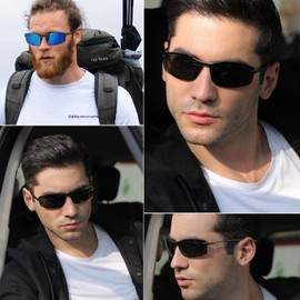 Perfectmiaoxuan Men's Sports Sunglasses Polarised Driving Glasses Ultralight Metal Frame Outdoor Fishing Driving Retro Cycling Glasses Pilot Glasses UV Protection, Blue and black