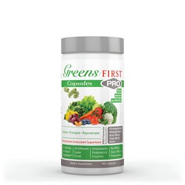 Greens First PRO Phytonutrient Capsules - 30 Servings - 54 Antioxidant Superfoods, Organic Fruits & Vegetables - Prebiotics, Probiotics & Digestive Enzymes - Dairy & Wheat-Free, Non-GMO - 180 Capsules