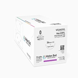 Veterinary Sutures Vet-Cryl Polyglactin 0, 3/8 Round 30mm Reverse Cutting Needle (Comparable to Vicryl)
