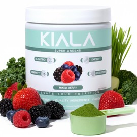 Kiala Nutrition Super Greens, Organic Greens Powder with Spirulina & Chlorella for Digestion, Gut Health, Immunity, Energy, Gluten Free, Vegan, Sugar Free, Mixed Berry, Spectra Blend, 30 Servings
