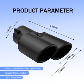 Arwrilt 2.5" Inlet Dual Exhaust Tip, Straight Exhaust Pipe with Screw, Stainless Steel Muffler Exhaust, Tail Pipe Muffler Tip, Auto Fashion Modificed Parts, Universal Rear Tip Pipe for Cars (Black)