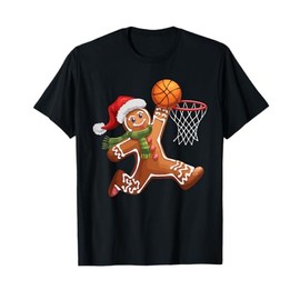 Gingerbread Playing Basketball Christmas Player Kids Family T-Shirt