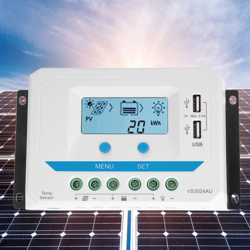 10A/20A/30A Solar Charge Controller 12V/24V Auto PWM Regulator LCD Display