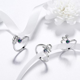 Aurora Tears Aquarius Ring Zodiac Adjustable Rings 925 Sterling Sliver Mystic Rainbow Topaz Constellation Open Ring Horoscope Jewellery Gift for Women and Girls DR0087P