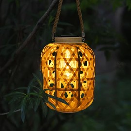 pearlstar Solar Lights for Outdoor Garden, Rattan Solar Lanterns for Outdoors, Weatherproof Solar Lights, Hanging/Standing, Boho Table Decoration for Balcony, Terrace