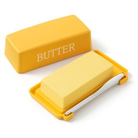 Butter Tray With Cover And Knife,Food Grade Plastic Butter Dishes With Lid And Stainless Steel Cheese Knife For Countertop,Yellow Cheese Storage Container