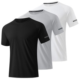 3 Pack Mens Rash Guard Short Sleeve UPF 50+ Sun Protection Shirts Moisture Wicking Workout Athletic T-Shirts Running Tee (BKLGWT 2XL)