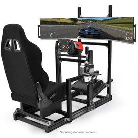 Anman Aluminum Profile Racing Simulator Cockpit with Triple Monitor Mount Black Seat,for LogitechThrustmasterFanatec Direct Drive Steering Wheel,...  