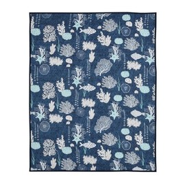 De Leon Collections Blue Coral Deep Sea Ocean Floor Aquatic Wildlife Fish Themed 60” x 50” Decorative Quilt Throw Blanket