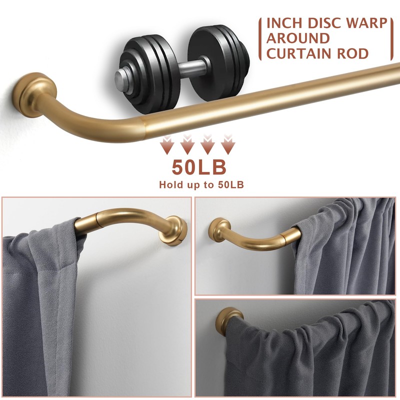 Warm Gold Curtain Rods 2 Pack,1 Inch Disc Curtain Rods