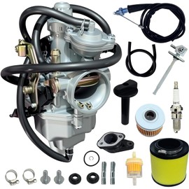 Recon 250 ATV Carburetor Replacement Kit Fits Honda TRX250 1997-2001 TRX250TE TRX250TM 2002-2007, Complete Set With Throttle Cable, Fuel Valve Petcock, Oil Filter And Air Filter