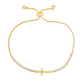 Izpack Gold Plated Cross Tennis Bracelet Crystal Cubic Zirconia Faith Blessed Adjustable Link Chain Slider Bracelets Delicate Jewelry Gifts for Women Prayer