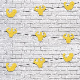 Y 9pcs Gold Glitter Silhouette Fitness Men Banner for Fitness Weight lifting Lover's Athlete Body Builder Sport Gym Theme Party Background Decorations Fitness Enthusiast Birthday Party Decor Supplies