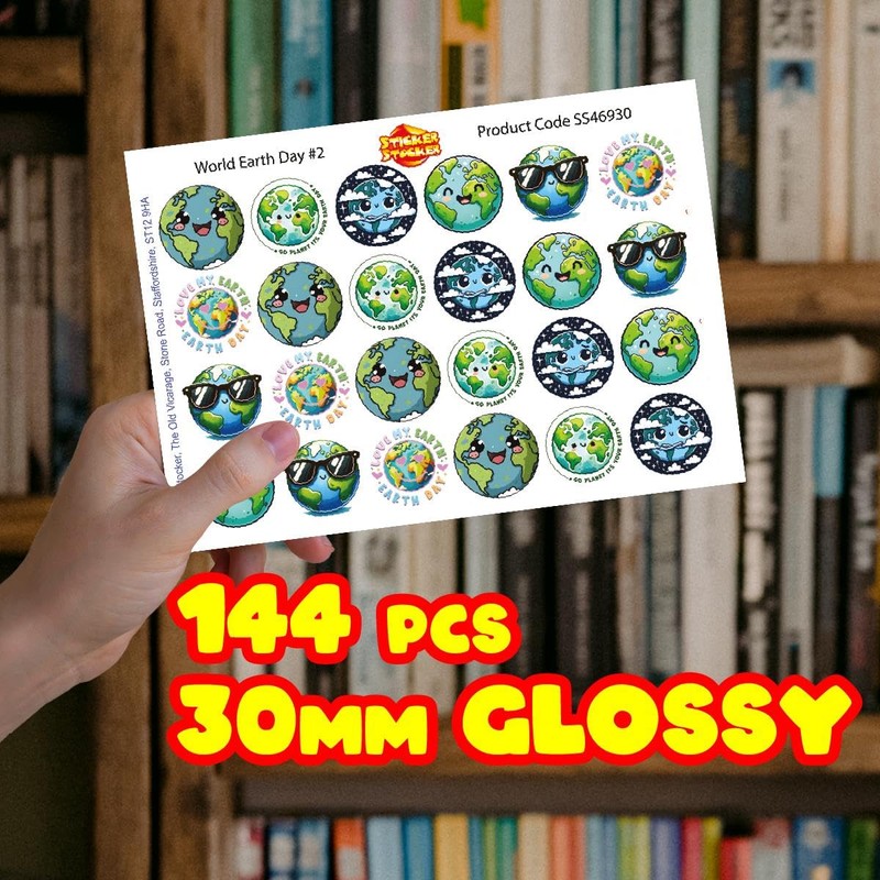144 World Earth Day Awareness Stickers - 30mm - Teacher