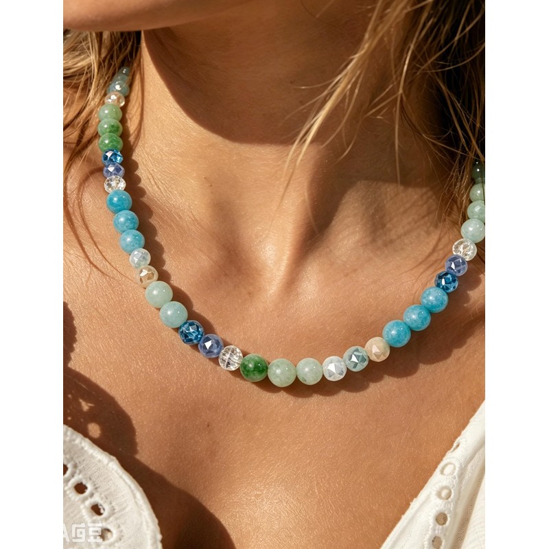 zocare Beaded Gemstone Necklace for Women,Crystal Beads Choker with Spring