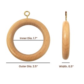 Galaxy Indiacraft Wooden Curtain Rings/Hooks/Clips for 1.25 to 2.5 Inch Curtain Rod (Set of 12) (Inner Dia 1.7, Outer Dia 2.5 Inch, Natural Maplewood)