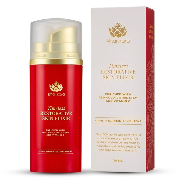 Shankara Timeless Restorative Skin Elixir - 2-in-1 Ayurvedic Anti Aging Facial Serum and Kumkumadi Face Oil with Pure Red Gold Saffron, Vitamin C, & Sandalwood - Ayurveda-Inspired Skincare