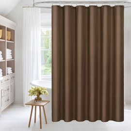 MitoVilla Fabric Small Shower Stall Curtain Liner, 36" W x 72" H Bathroom Shower Curtain Liner, Hotel Quality, Washable, Water Repellent, Brown Bath Curtains with Plastic Hooks