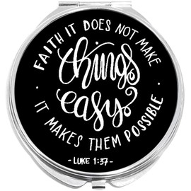 NewCharms Faith Makes Things Possible Compact with Mirrors - Perfect Pocket and Purse Size Folding Mirror for Applying Make Up Anywhere