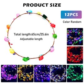 BYZESTY LED Flower Wreath, Pack of 12 Flower Wreath, Hair LED, LED Flower Wreath, Headband, LED Headband, Colourful Luminous Hairband, 10 LEDs, Bohemian Flower Headpiece, Festival Headband, Party,