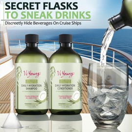 Hidden Alcohol Flask Kit,Empty Shampoo&Conditioner By Hidden Alcohol Flasks,Leak-Proof,BPA-Free|Empty Conditioner Bottles|Secret Flasks to Sneak Drinks|Includes Reusable Funnels for Cruise Event