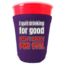 I Quit Drinking For Good, Now I Drink For Evil Neoprene Collapsible Party Cup Coolie (Purple, 2 Pack)