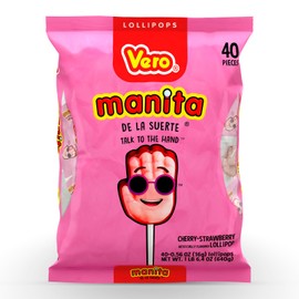 Vero Manita Paletas Strawberry & Cherry Flavored Lollipop (40 Count Bag) - Individually Wrapped Lollipops - Mexican Candy - Paletas Mexicanas Sabor Fresa