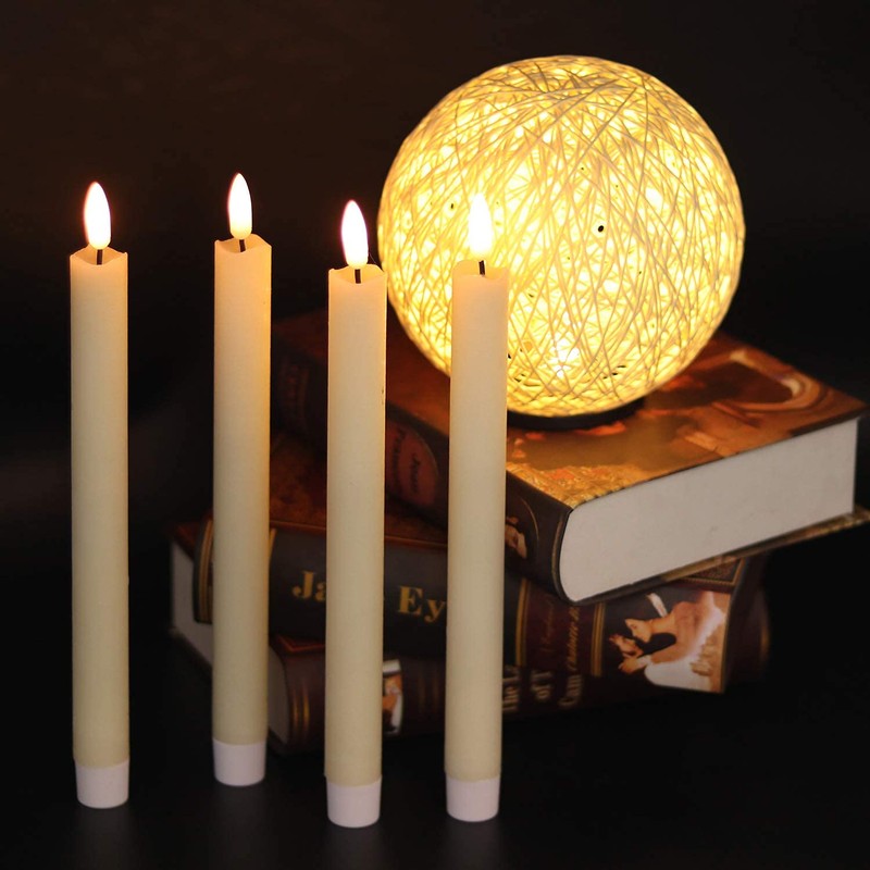 GenSwin Flameless Ivory Taper Candles Flickering with 10-Key Remote, Battery