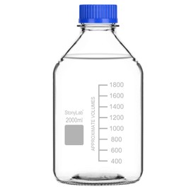 stonylab Glass Graduated Round Media Storage Bottles with GL45 Screw Cap, 2000 ml, 1 Pack