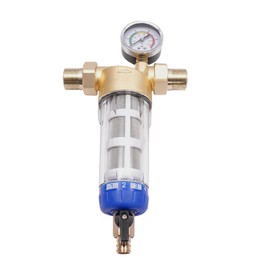 DYNAMI Pre-filter Spin Down Water Sediment Filter,40μm Flushable Pre-Filtration System for Whole Home, 316 Stainless Steel Filter Screen, 1.26+0.75in Interface,with Pressure Gauge