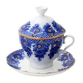 Lomonosov Porcelain Covered Tea Cup with Saucer Tea Maker Basket 8.45 fl.oz/250 ml