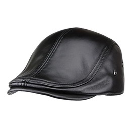 BUDUBIBI Leather Newsboy Cap for Men, Adjustable Classic Beret Hat Golf Cabbie Gatsby Ivy Driving Hunting Flat Cap(55-61cm, Black)
