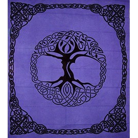 India Arts Celtic Tree of Life Tie Dye Tapestry Heavy Cotton Bedspread 96" x 86" Purple